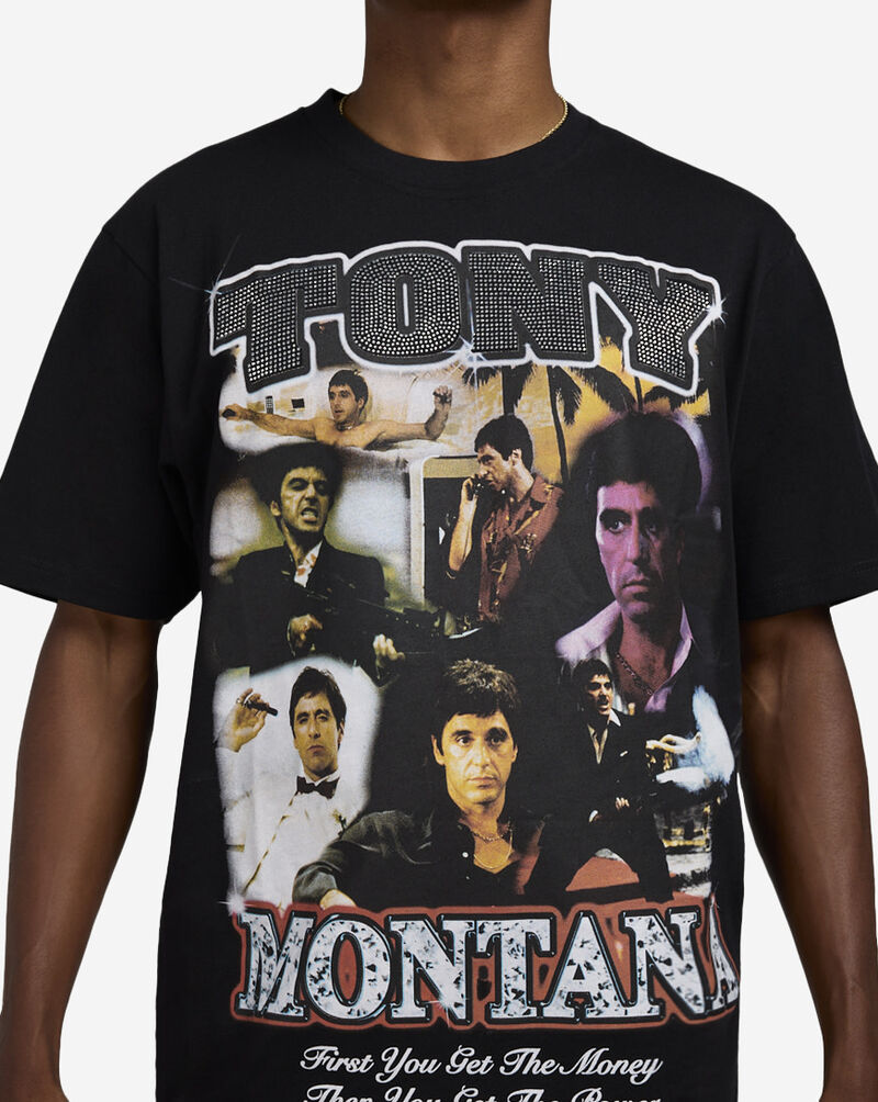 Graphic Tees Scarface Faces Tony Montana Rhinestone Tee RE5-097-001 Black 3