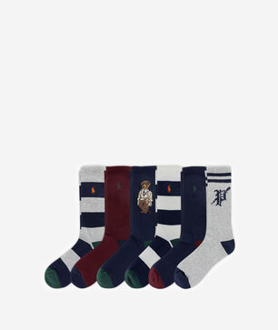 Head Of The Charles Bear 6Pk Crew Socks (L)