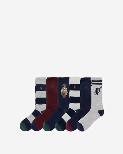 Head Of The Charles Bear 6Pk Crew Socks (L)