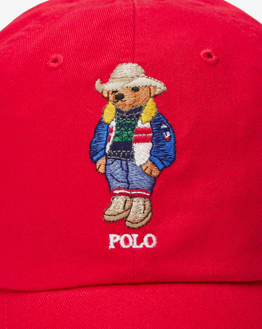 Red polo hat with bear hotsell