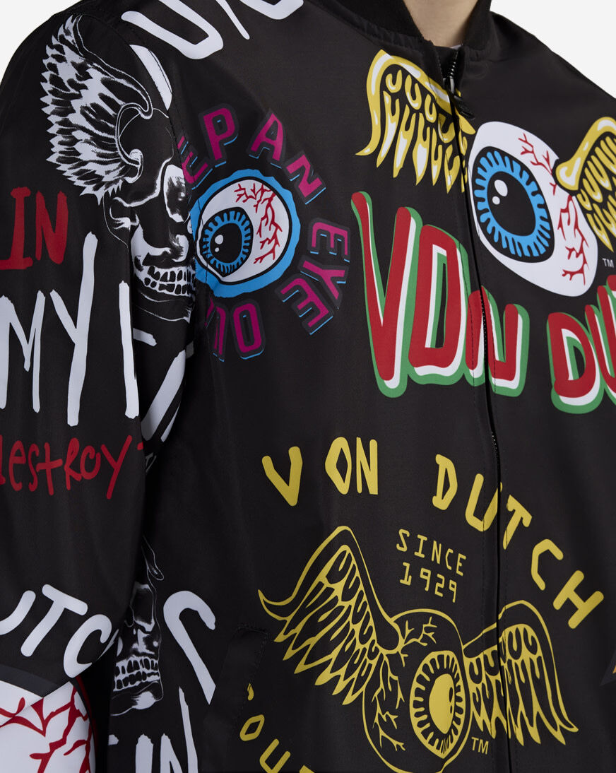 Shop Von Dutch Taslon Allover Print Jacket VD20007-BLK black