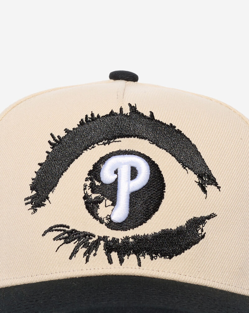 Mitchell  Ness Philadelphia Phillies Pro Pinch Distressed Eye Snapback Hat HP20450-PPHTABK Beige 2