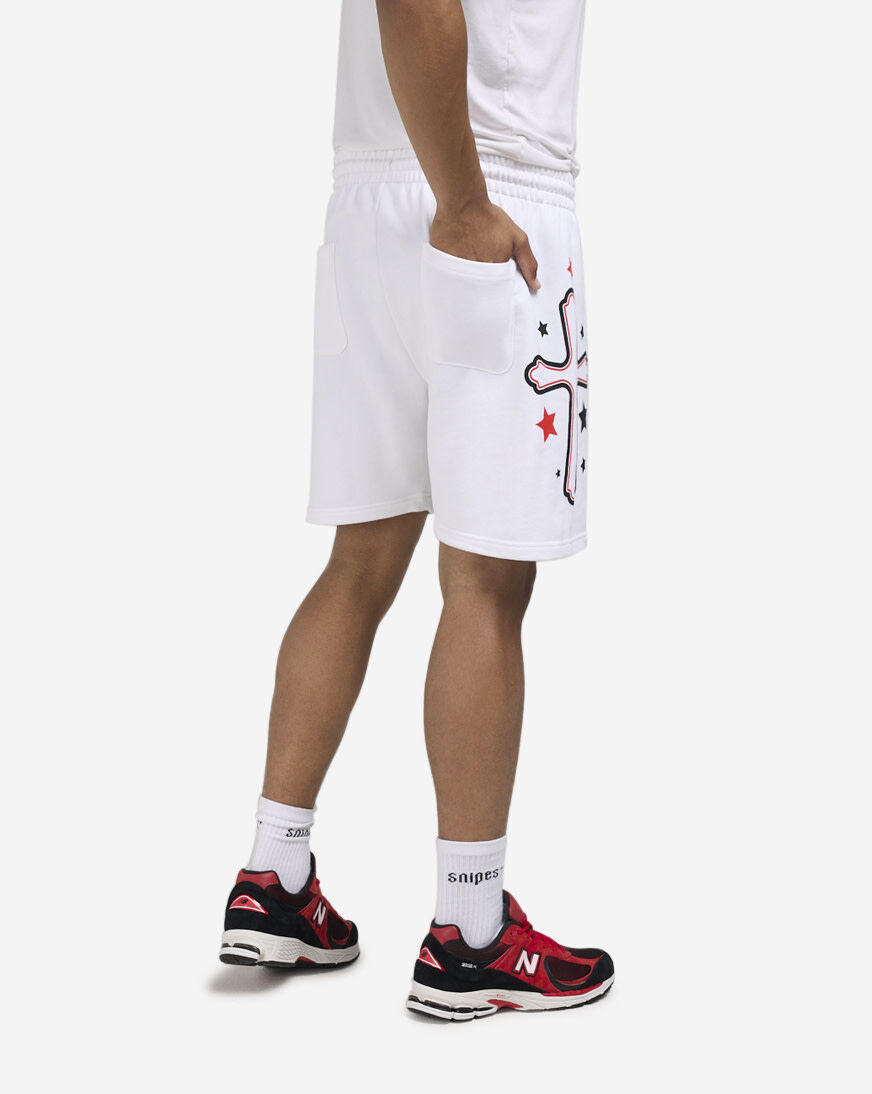 Shop Von Dutch Printed Cross Fleece Shorts 4VND3A5343-WHT white