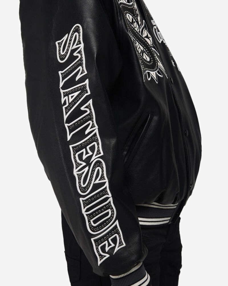 Smoke Rise Pu Studded Patch Varsity Jacket OH24798SNZ-BLK Black 3