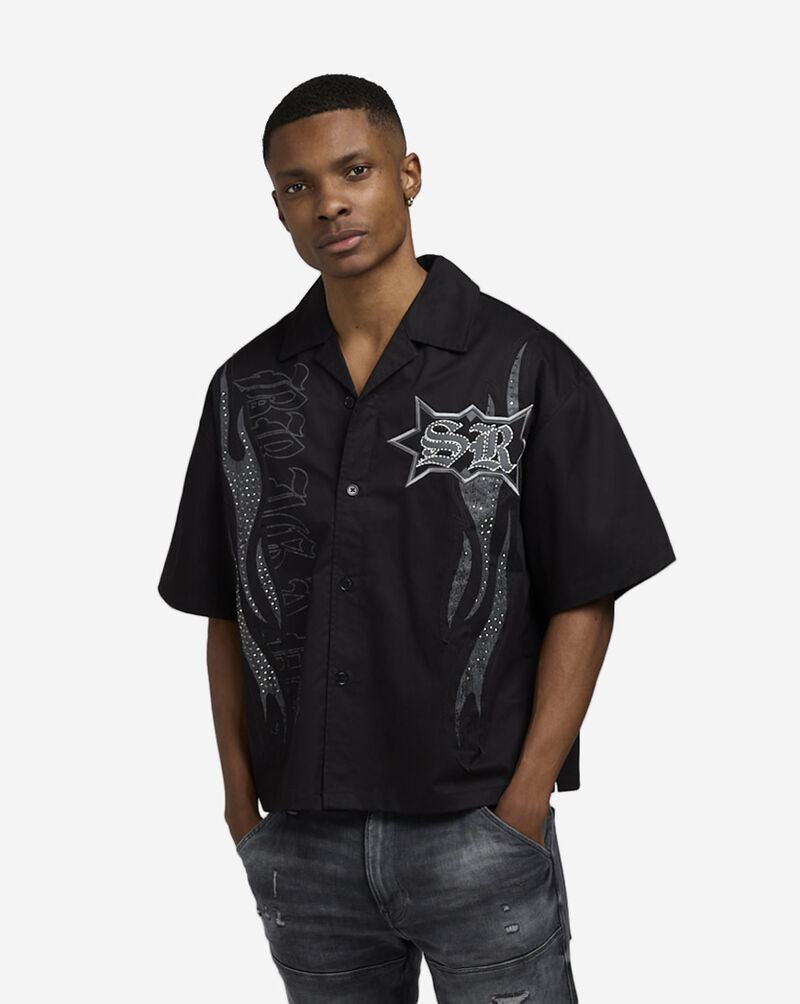 Smoke Rise Oversized Cropped Eagle Print Woven Top WH25292SN-BLK Black 1