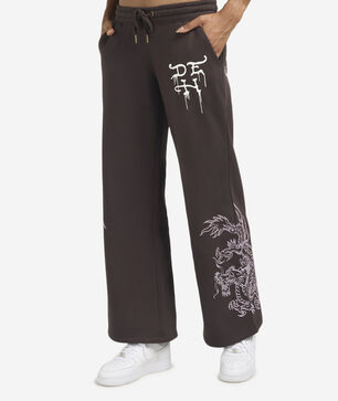Rhinestone Wide Leg Fleece Pant