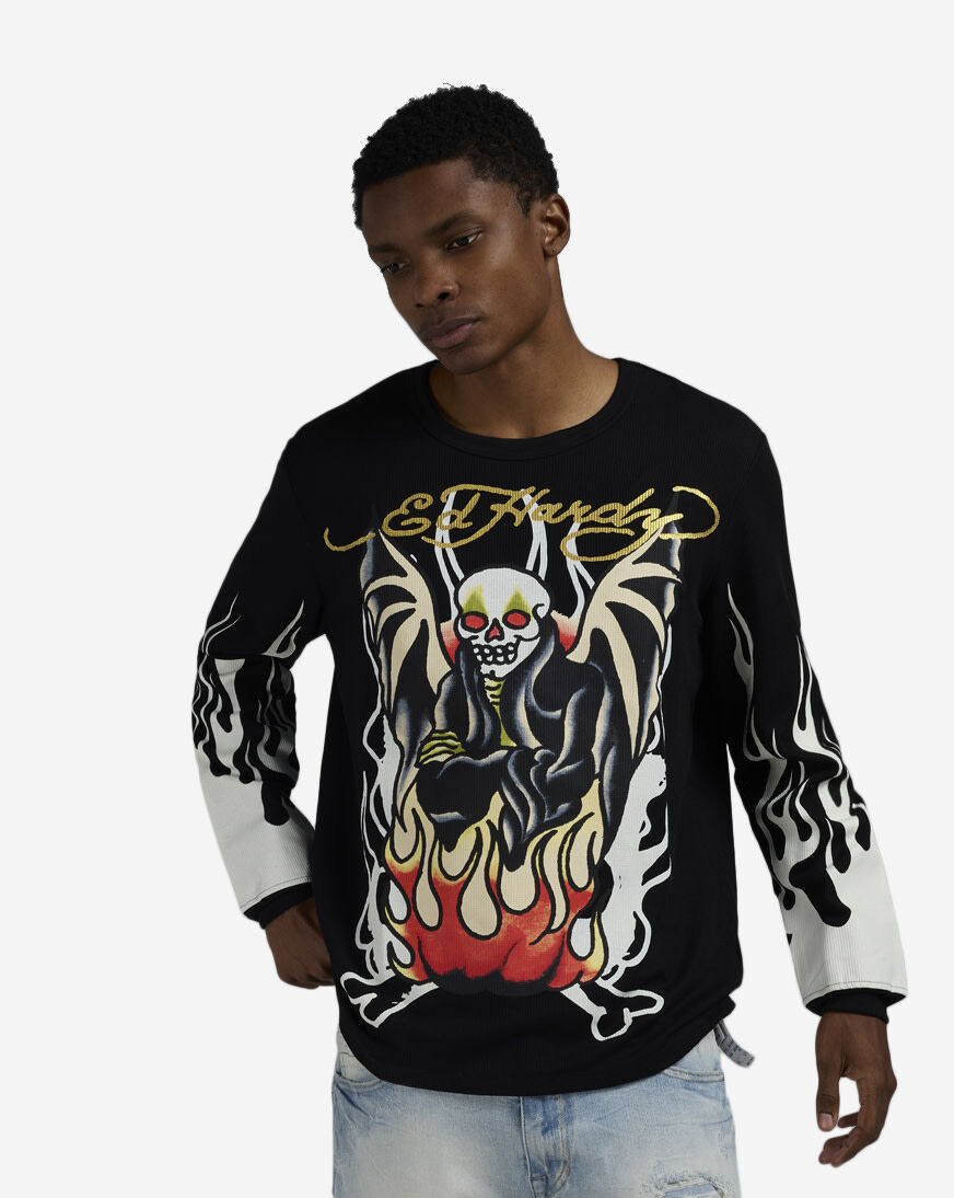 Shop Ed Hardy Fire Lord Thermal Top EHMT1401-6-BLK black | SNIPES USA