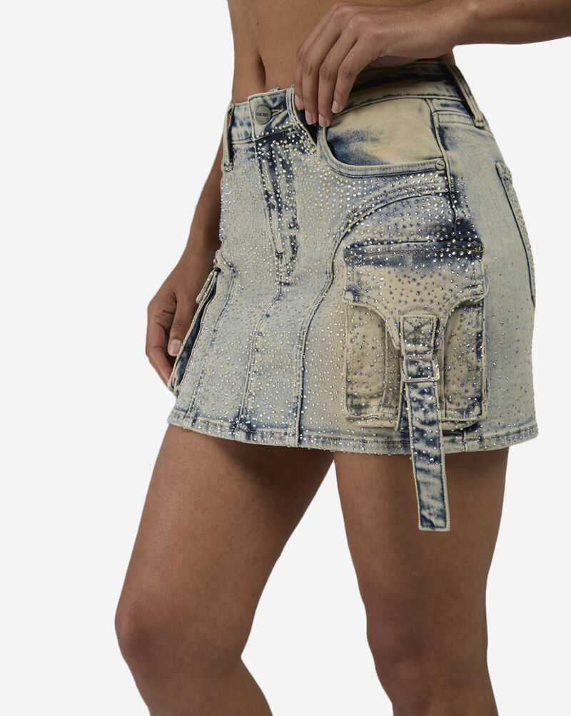 Smoke Rise Cargo Rhinestone Mini Skirt RJK26S484SN-HAYDENBLUE Blue 3