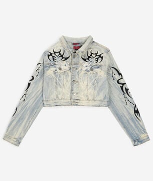 Flocked Thorn Heart Denim Jacket