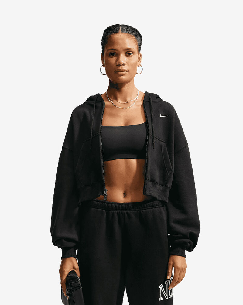 Nike Studio Fleece Medium Weight Oversized Full-Zip Cropped Hoodie IM8499-001 Black 1