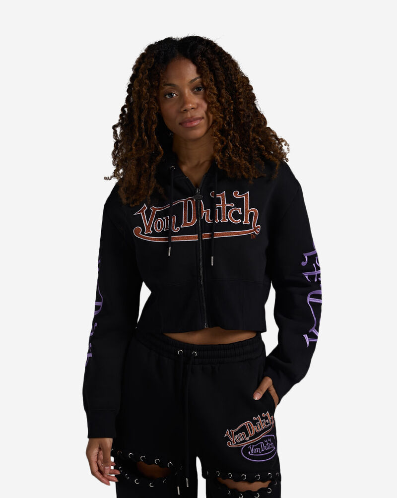 Von Dutch Grommet HD Corset Full Zip Fleece Hoodie 7VND2B0355SN Black 1
