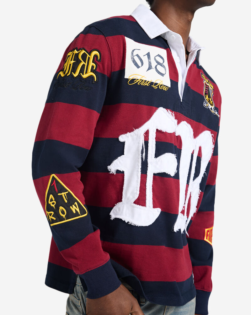 First Row Patch Long Sleeve Polo FRO0002-BUR Red 3