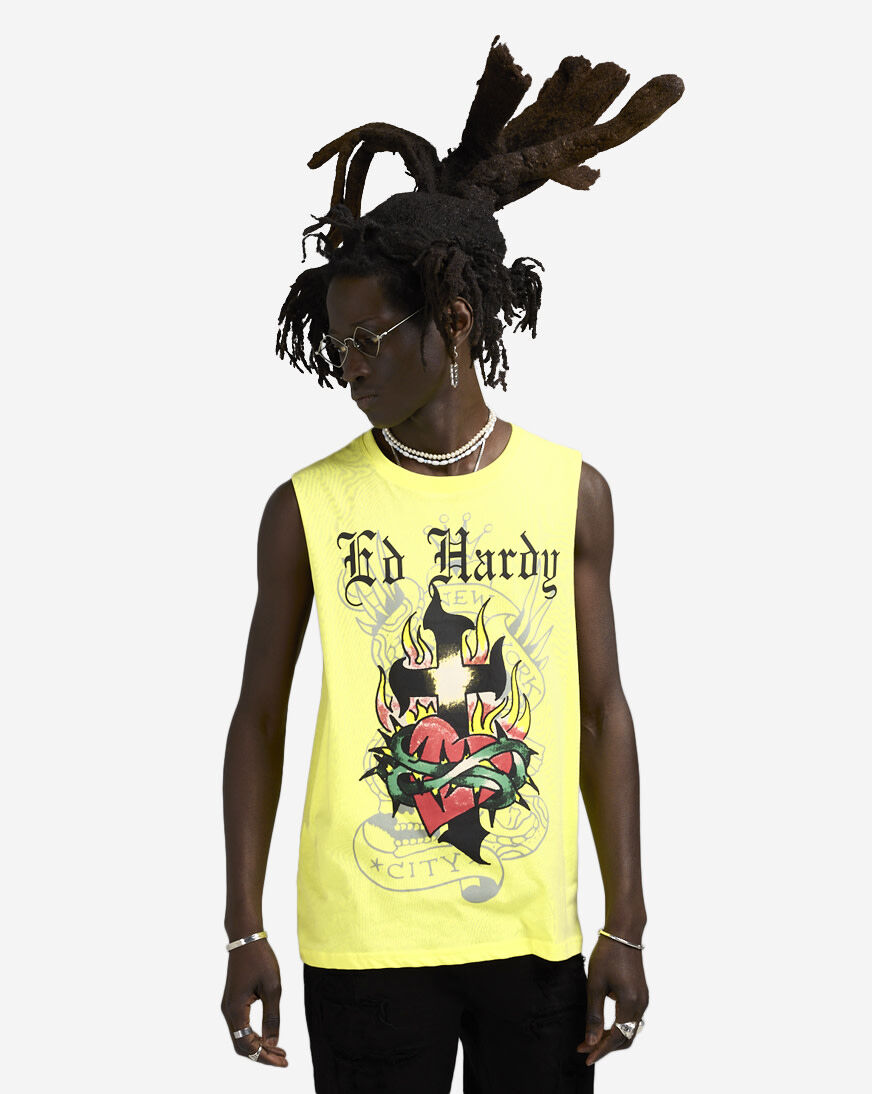 Shop Ed Hardy Eagle Muscle Tank EHM1000-10-LEM yellow | SNIPES USA