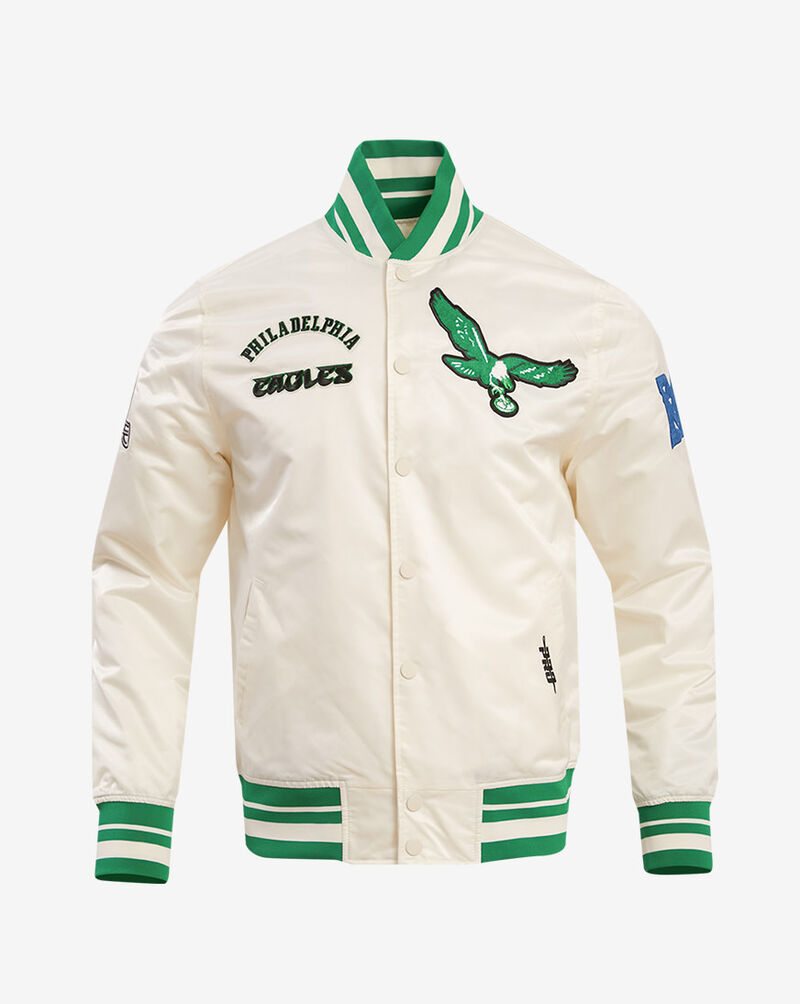 PRO STANDARD Philadelphia Eagles Retro Classic Rib Satin Jacket FPE643527-EKG cream 1