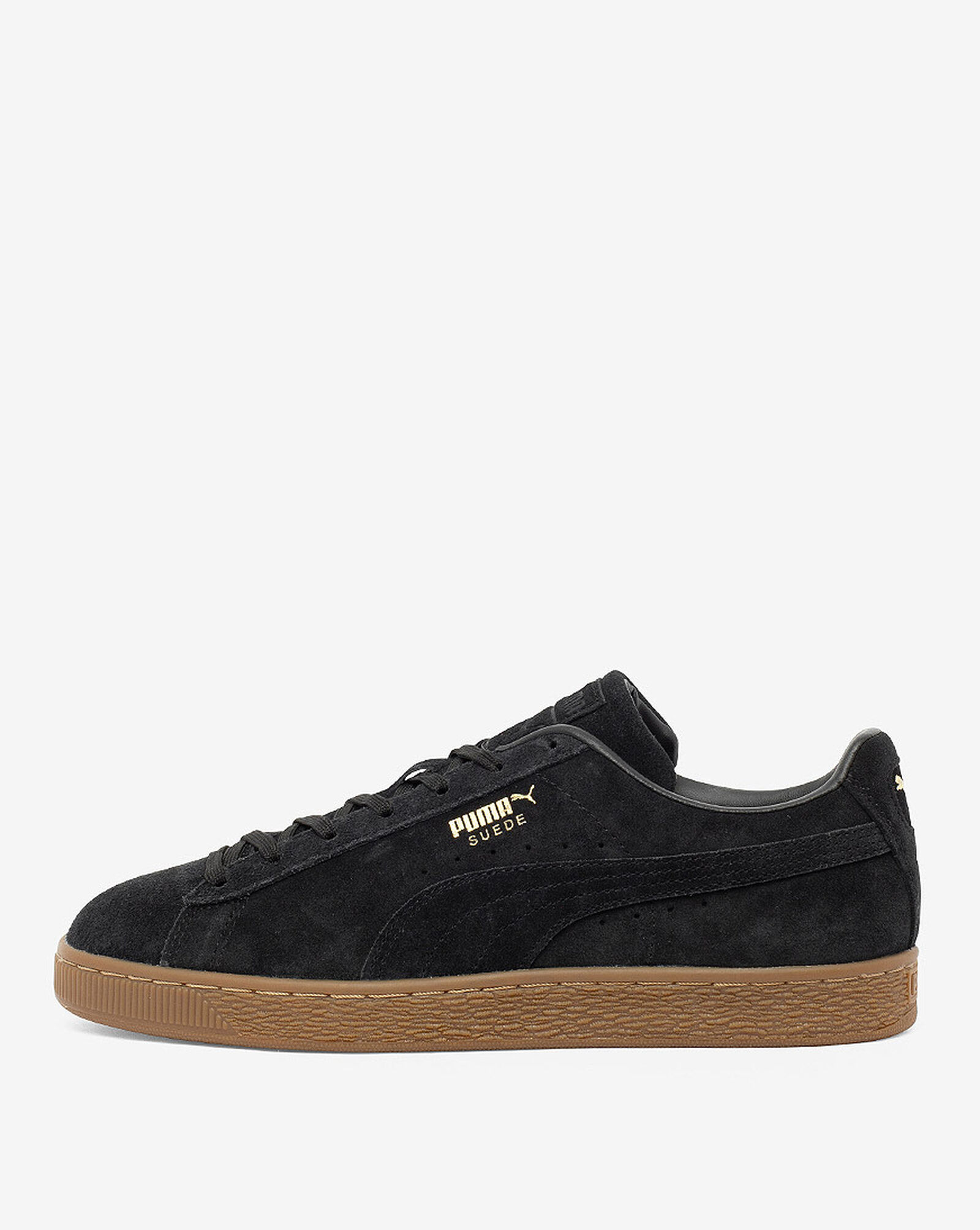 Black suede pumas with brown sole Clearance