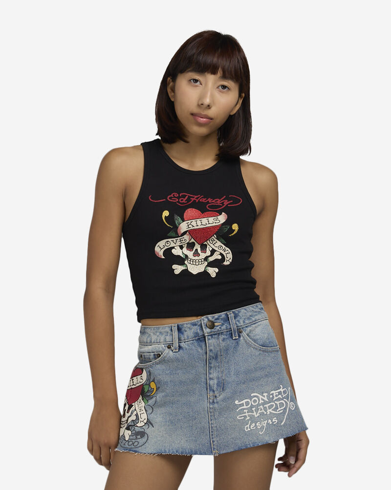 Ed Hardy Love Kills Skull Rhinestone Tank EHW1206-1RS-BLK Black 1
