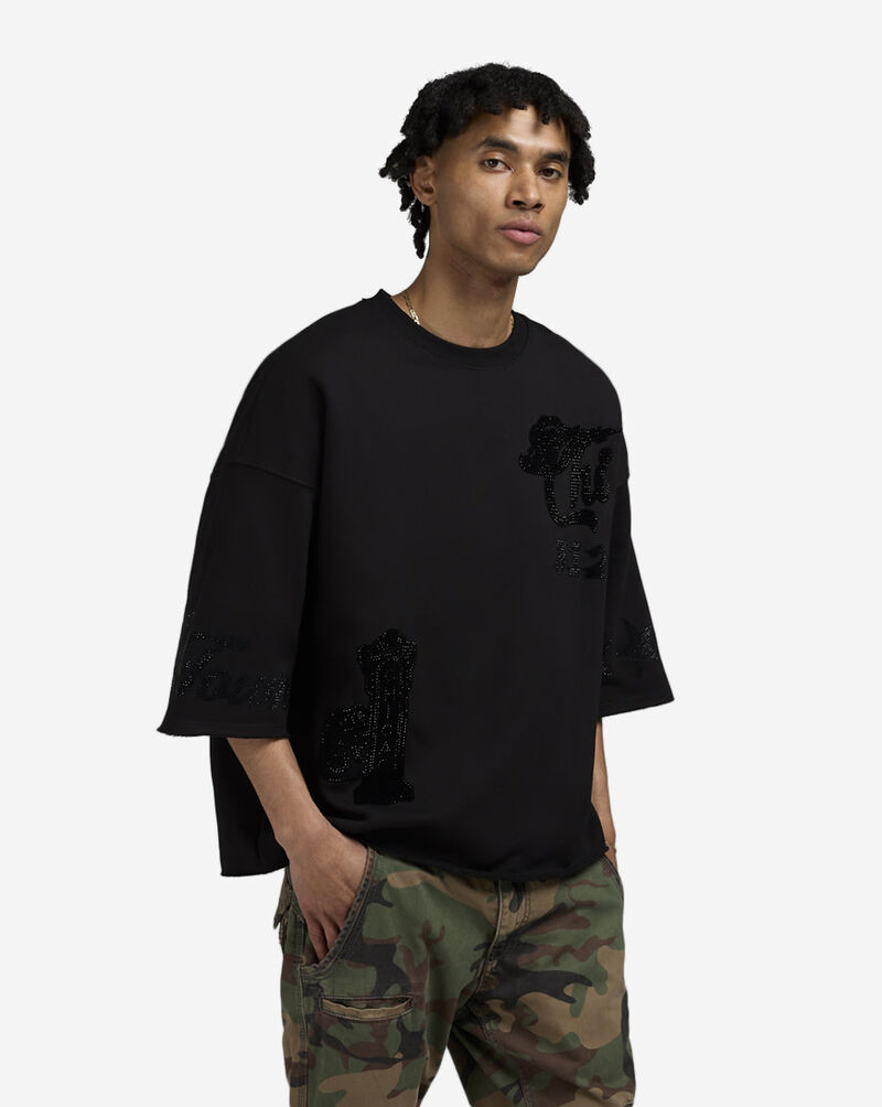 Bag Mafia Chicago Rhinestone Crop Sweatshirt WC5971110-BLK Black 1