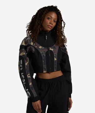 Reflective Cropped Nylon Camo Panel Jacket