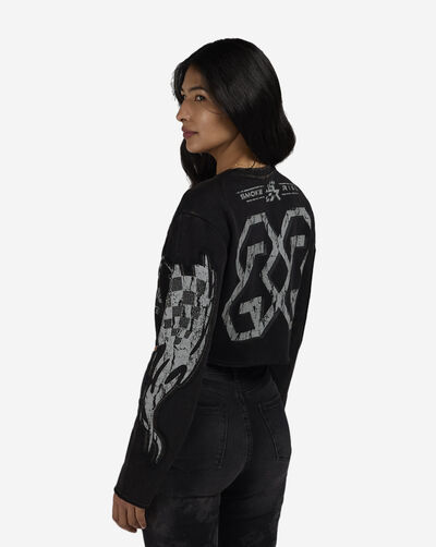 Crop Rhinestone Graphic Long Sleeve Crewneck