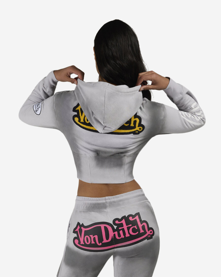 Shop Von Dutch Full Zip Fleece Corset Hoodie VND2B0091SN grey