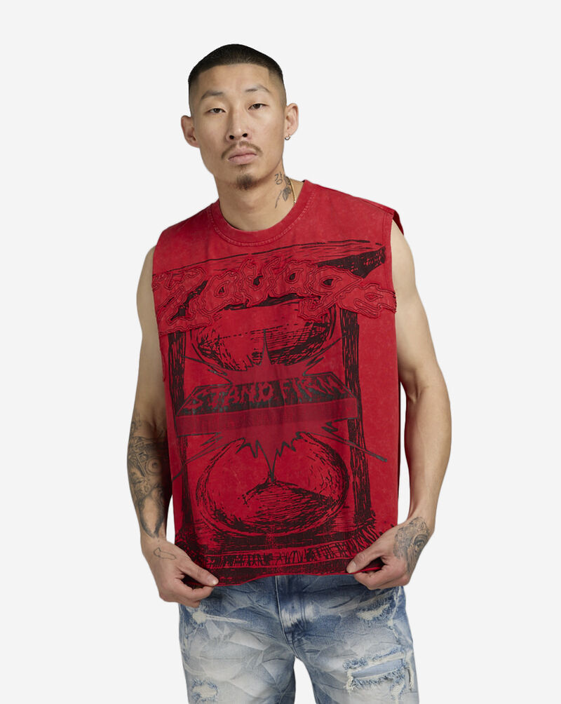 Smoke Rise Crop Graphic Muscle Tank KT25253SN-RED Red 1