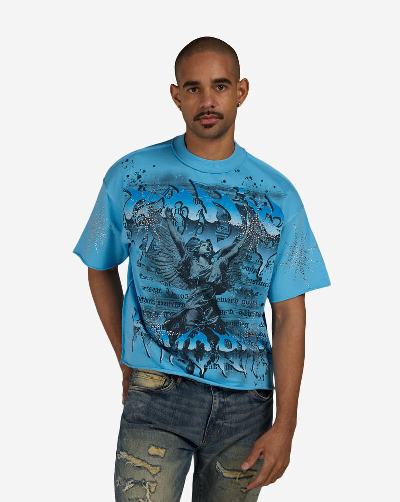 First Row Fallen Guardian Cropped Terry Tee FRM3074S-BLU Blue 1