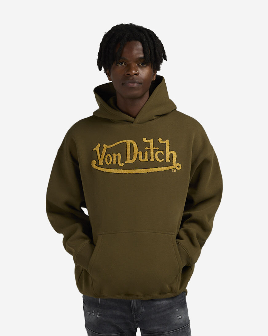 Shop Von Dutch Embroiderery Patches Hoodie 4VND2A7441-OLV green
