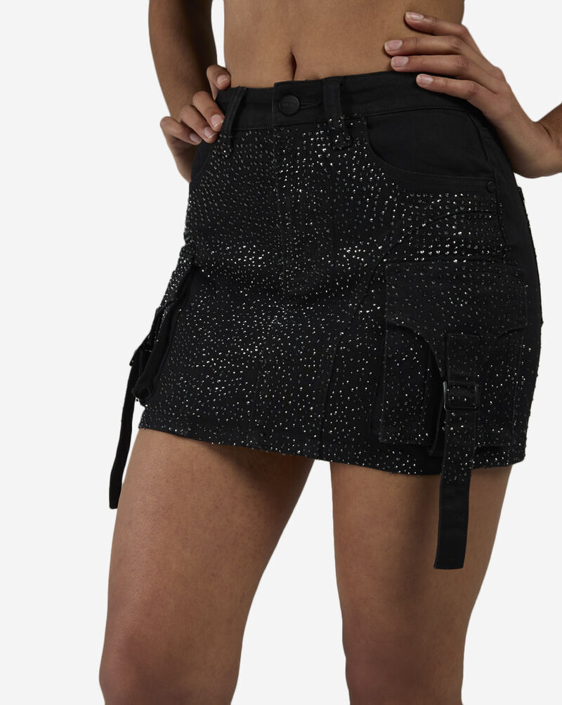 Smoke Rise Cargo Rhinestone Mini Skirt RJK26S484SN-DEEPBLACK Black 3