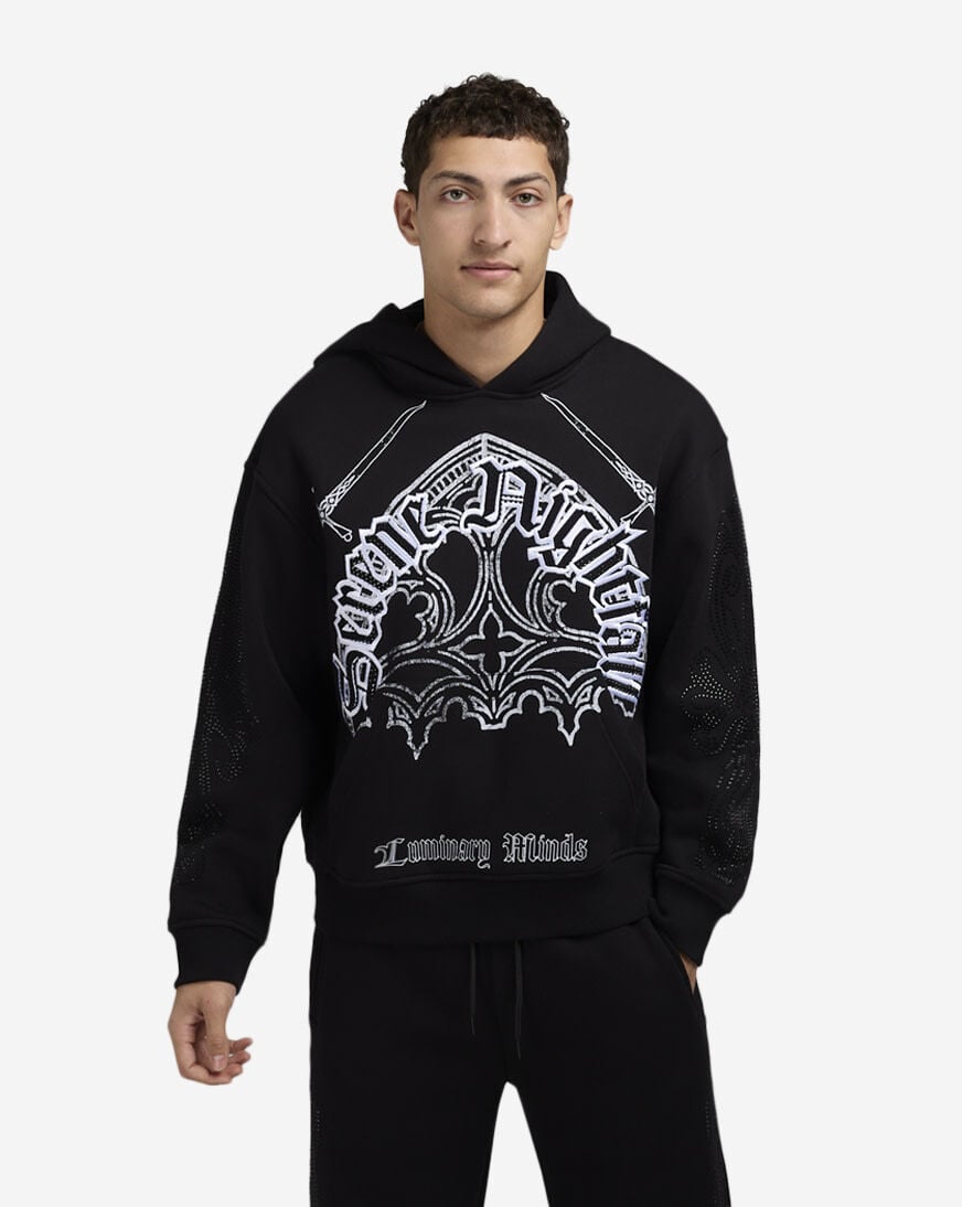 Shop Smoke Rise Dystopia Oversized Fleece Hoodie FO25172SN-BLK