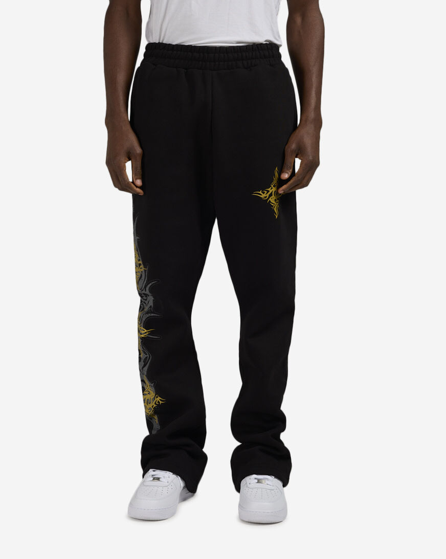 Shop Decibel Gilded Cross Stacked Fleece Pants DCB006-BLK black