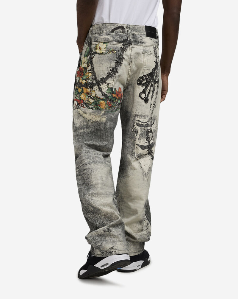 Decibel Floral Printed Denim Jeans DECWB486-BLK Grey 2