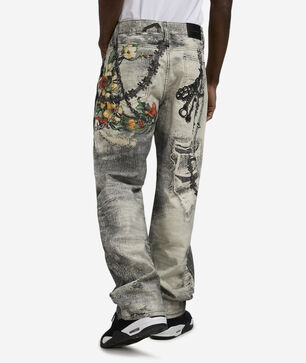 Floral Printed Denim Jeans
