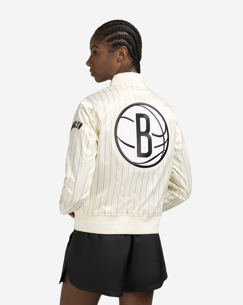 PRO STANDARD Brooklyn Nets Pinstripe Retro Satin Jacket BBNU515437-ELY White 2