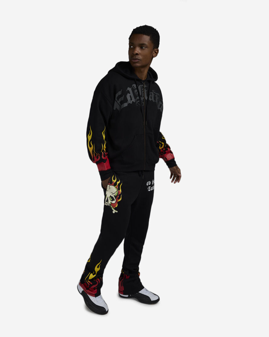 Shop Ed Hardy Skull Flames Fleece Pants EHM80067RS-BLK black