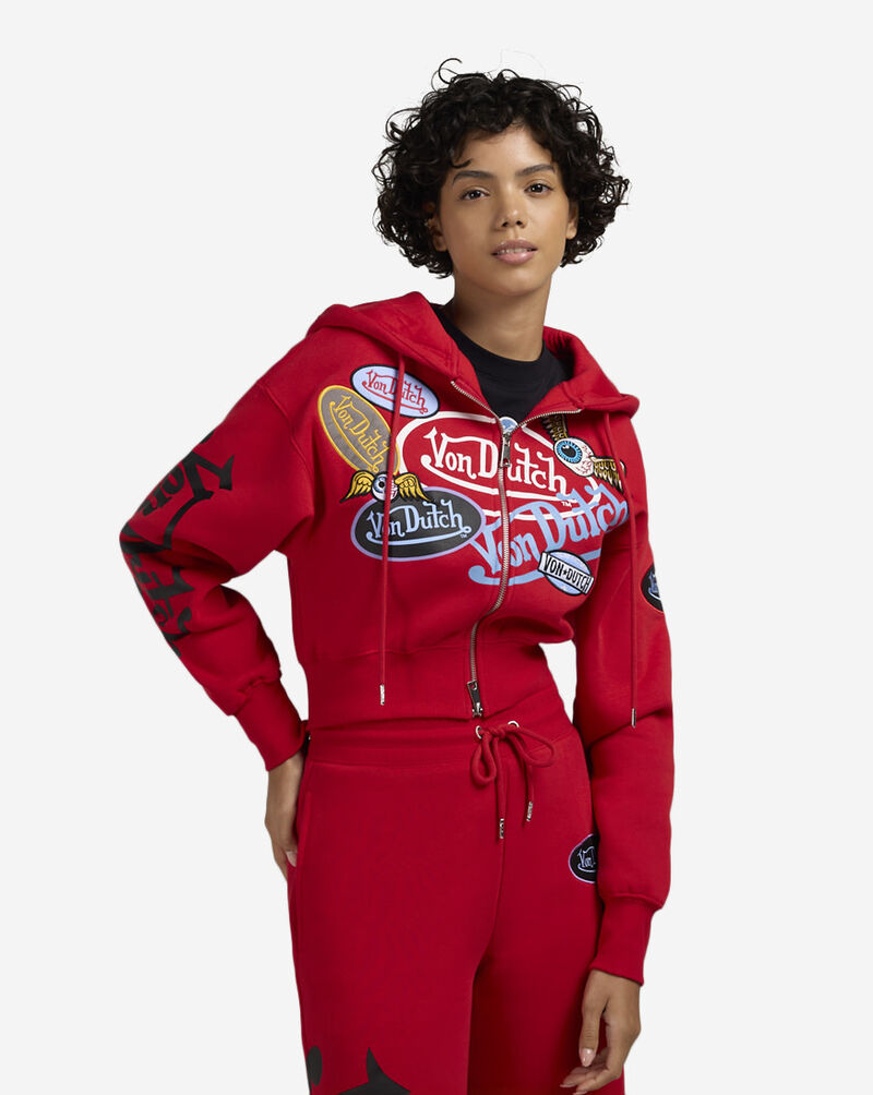 Von Dutch Sticker Mashup Full-Zip Hoodie 7VND2A5481 Red 1
