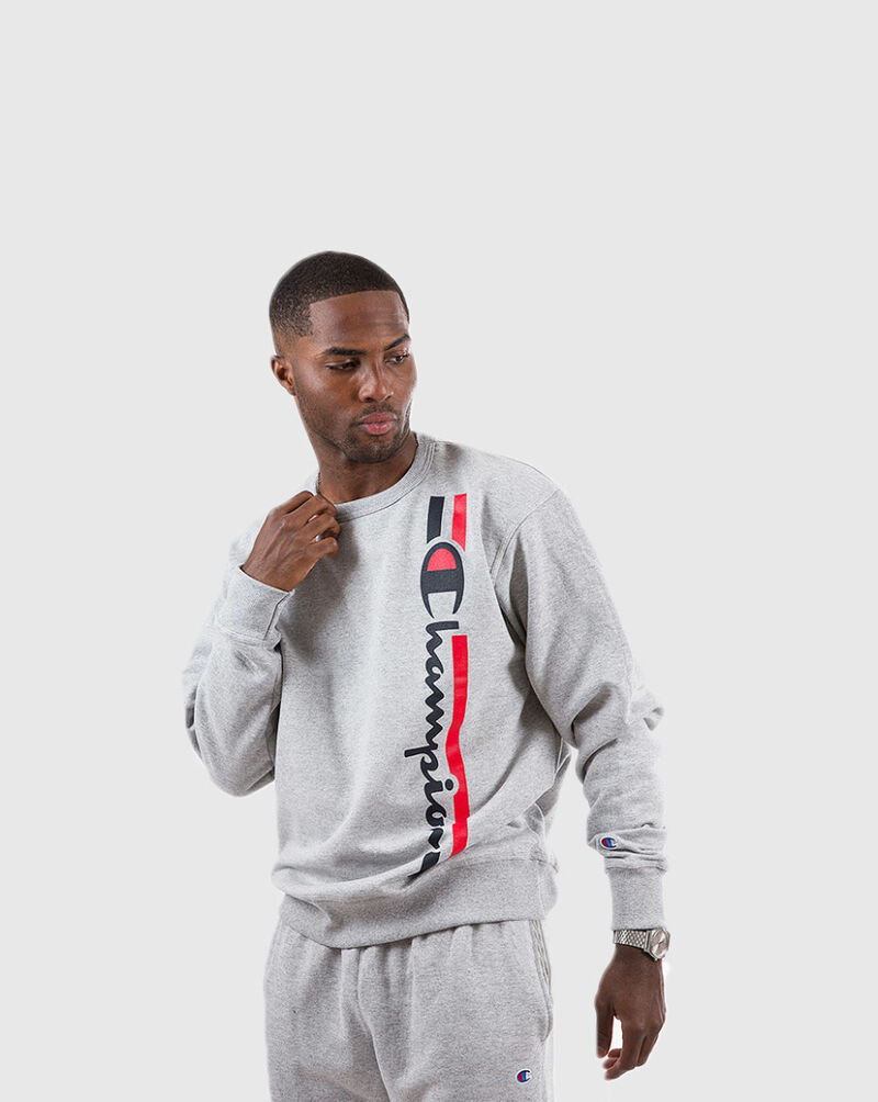 Champion Vertical Strip Powerblend Fleece Crewneck Sweatshirt GF88H-1IC Grey 2