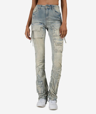 Cargo Stacked Rhinestone Denim Pant