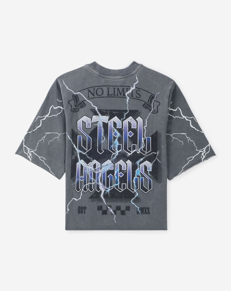 First Row Kids' Lightning Rhinestone Skull Terry Tee  FRBM3079S Grey 3