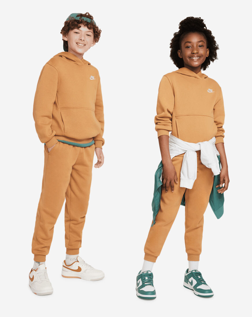 Shop Nike Big Kids' NSW Club Fleece Hoodie FD3000-224 brown