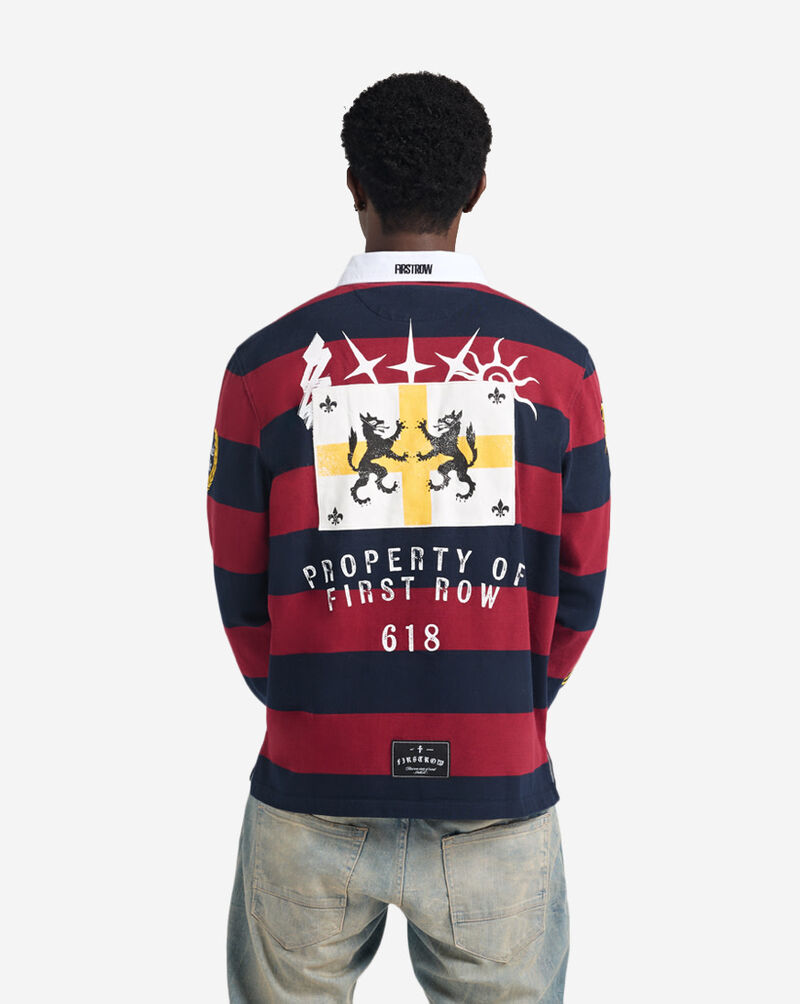 First Row Patch Long Sleeve Polo FRO0002-BUR Red 2