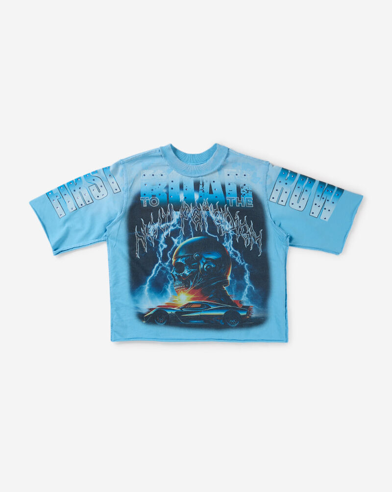 First Row Kids' 3/4 Sleeve Skull Terry Rhinestone Tee FRBM1047 Blue 1