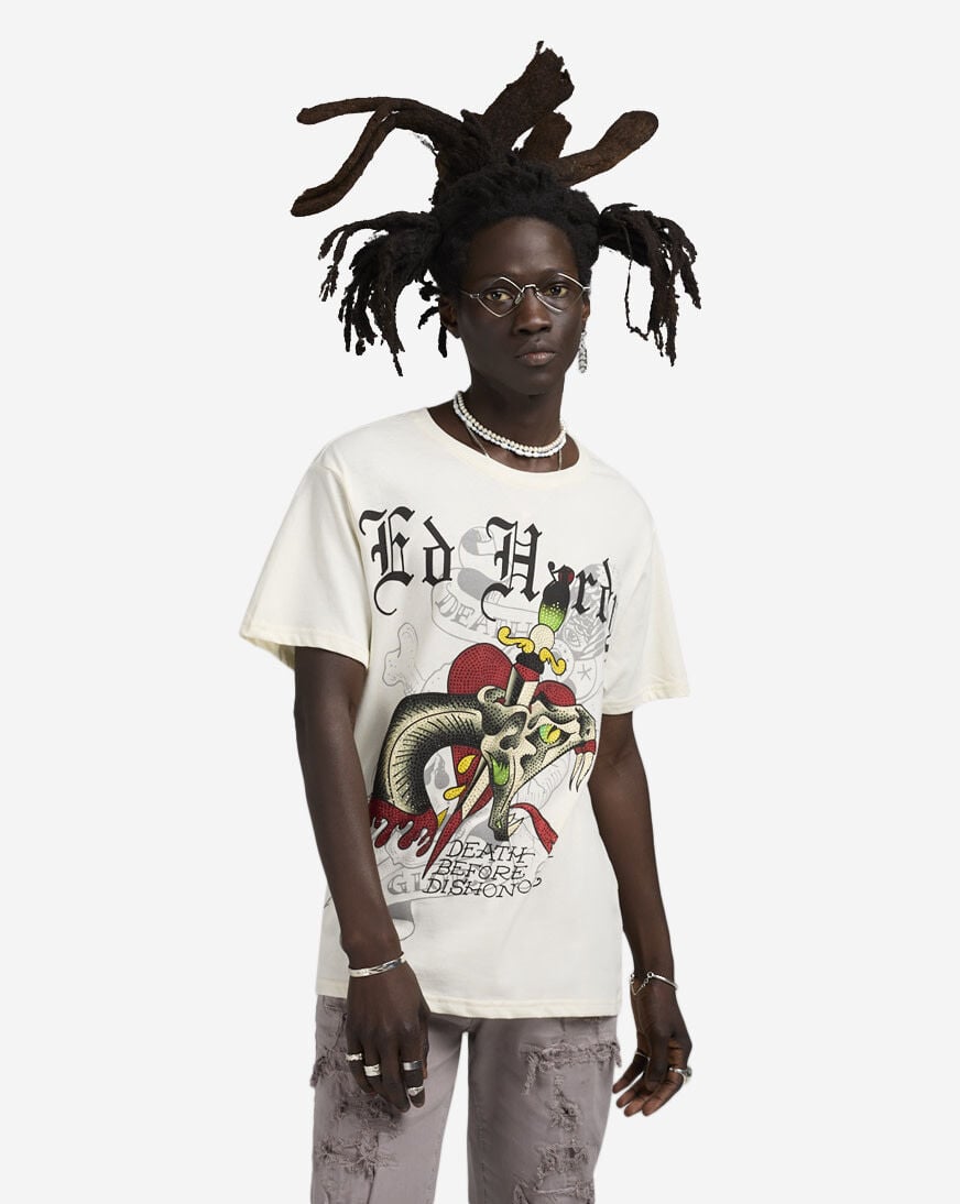 Shop Ed Hardy Dagger Snake Rhinestone Tee EHM1100-139RS-IVY cream