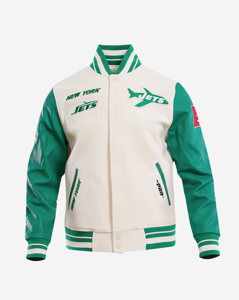 PRO STANDARD New York Jets Retro Classic Rib Wool Varsity Jacket FNJ643581-EKG cream 1