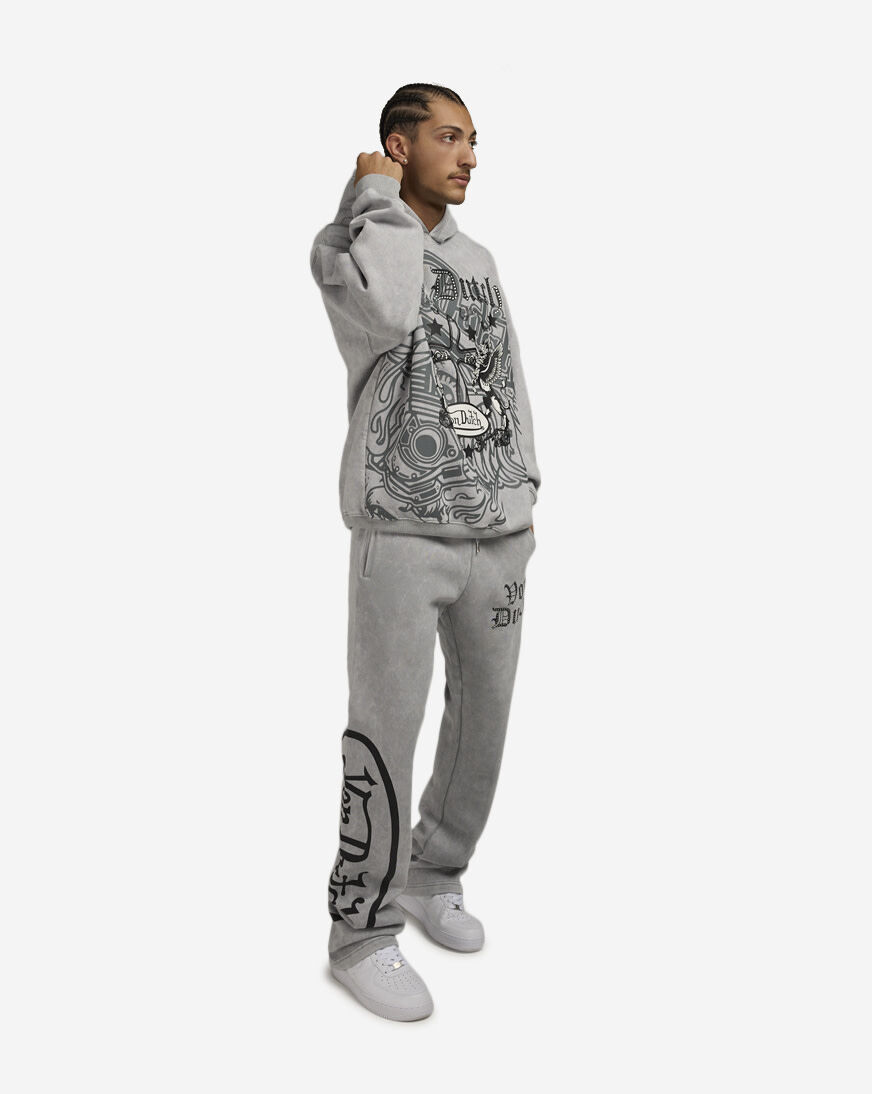 Shop Von Dutch Printed Cross Fleece Pant 4VND3A7053-GRY grey