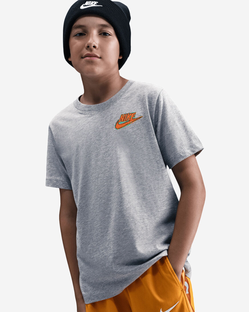 Shop Nike Big Kids' Back Hit Shoebox Graphic Tee HV5212-063 grey