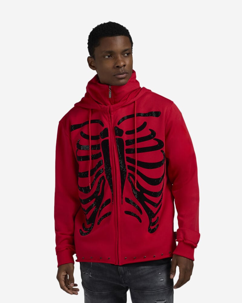 BKYS Apparel Skeleton Full Zip Up Mask Hoodie H1285MS-RED Red 1