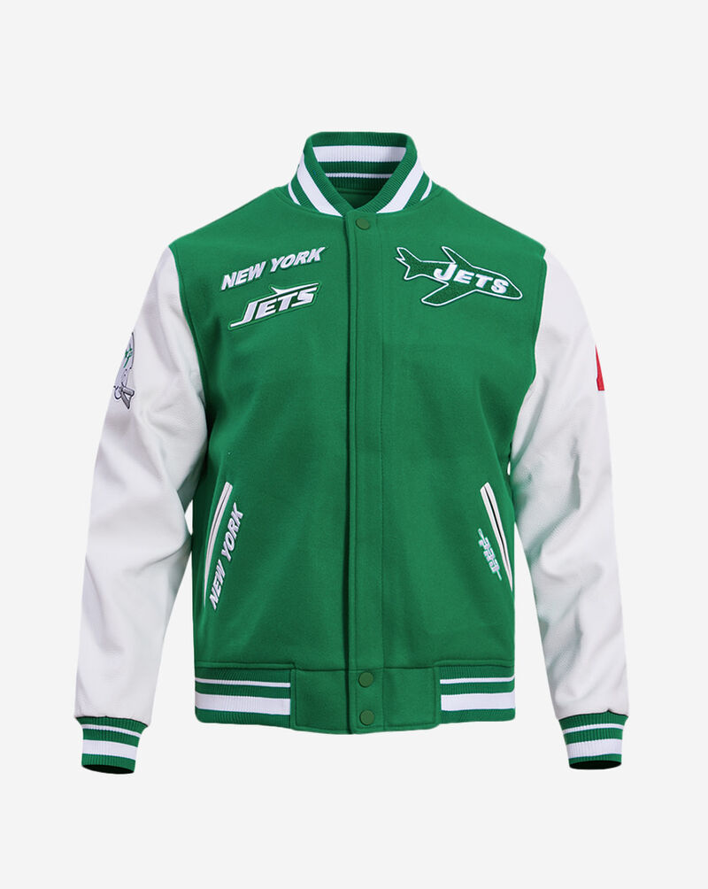 PRO STANDARD New York Jets Retro Classic Rib Wool Varsity Jacket FNJ643581-KWH Green 1