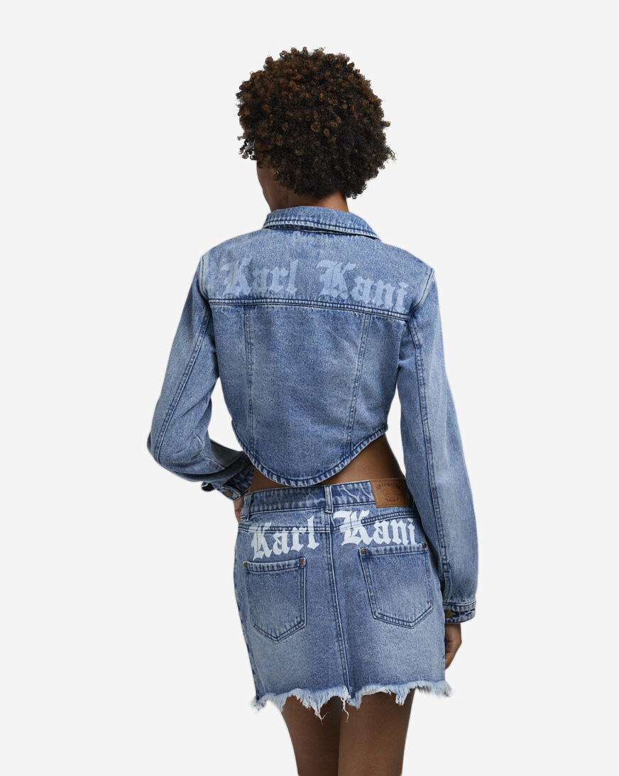 Shop Karl Kani OG Old English Crop Corset Washed Denim