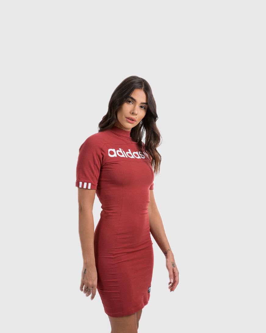 Red adidas t shirt dress discount