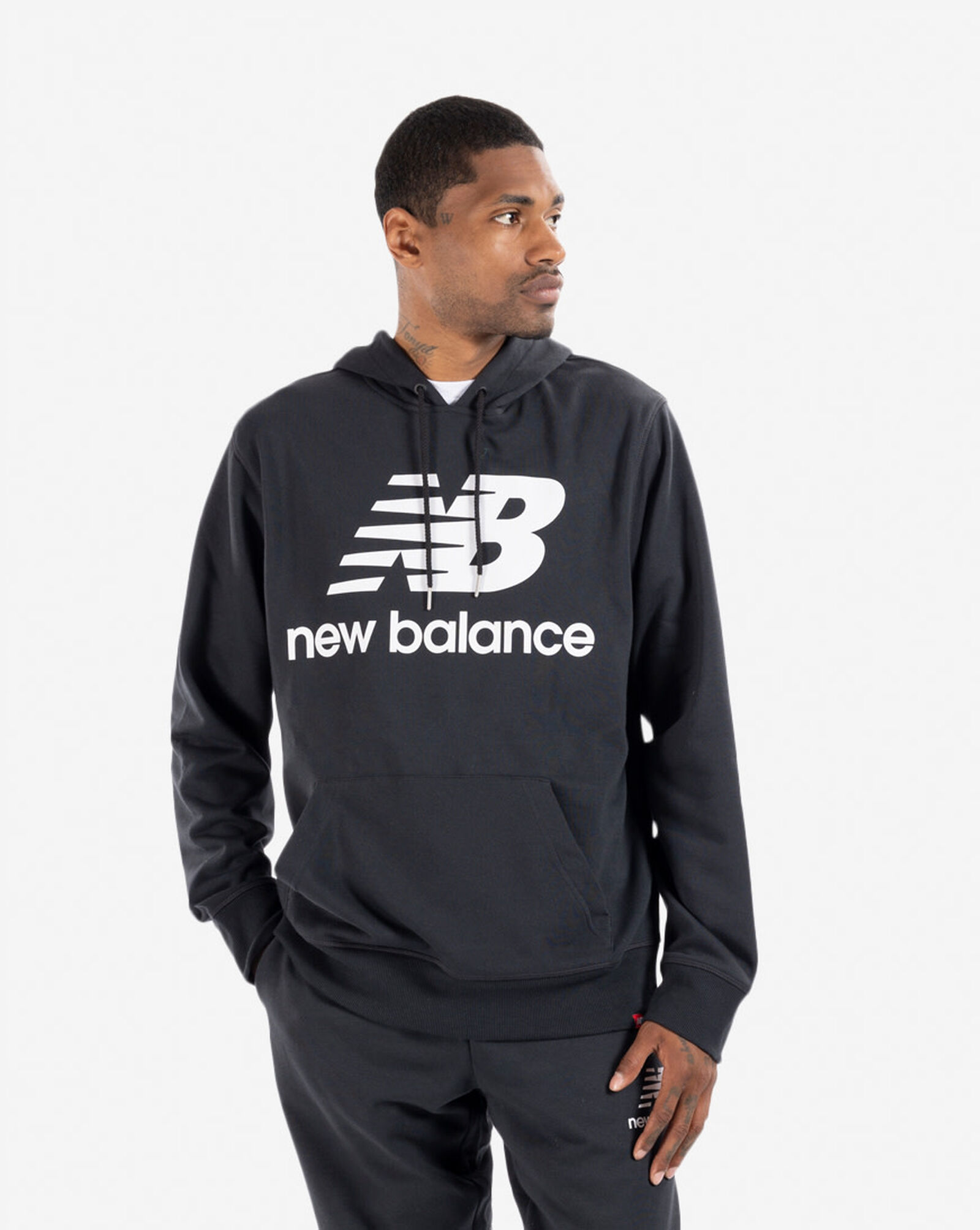 Shop New Balance Essentials Stacked Logo Pullover Hoodie MT03558-BK black |  SNIPES USA